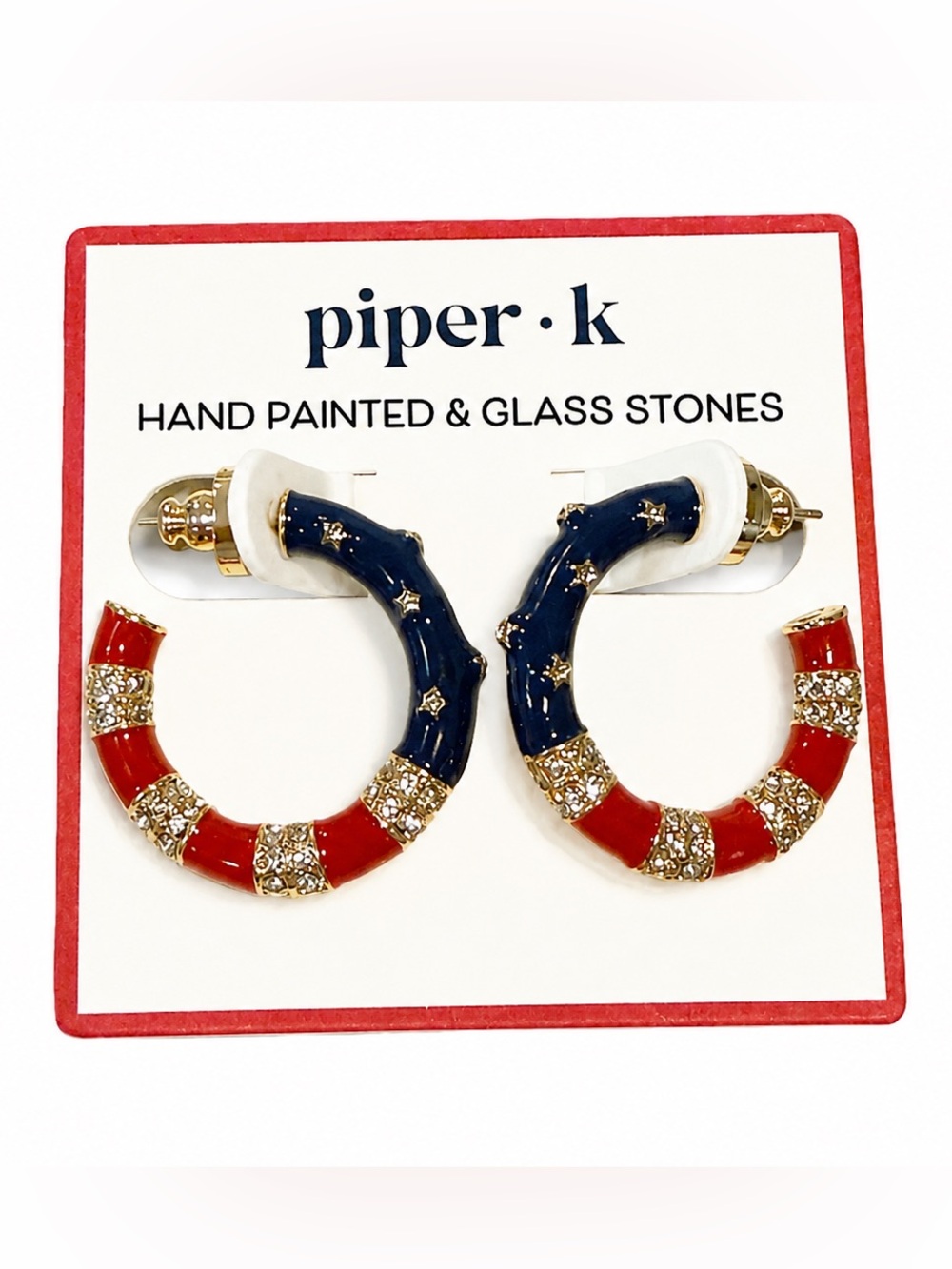 piper k patriotic hand painted hoop earrings